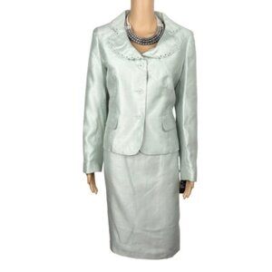 Le Suit Key Lime Green Suit Blazer Jacket and Pencil Skirt Set